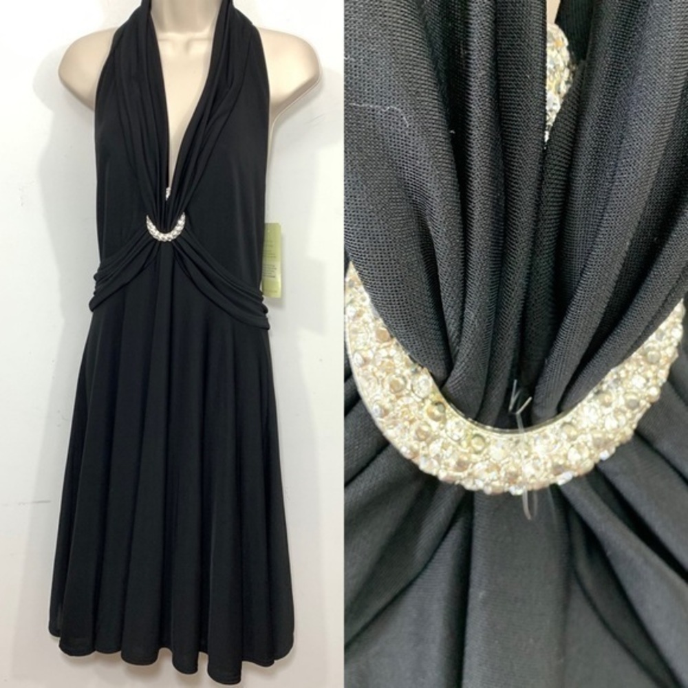 NWT Tadashi cocktail midi dress stretch halter blk